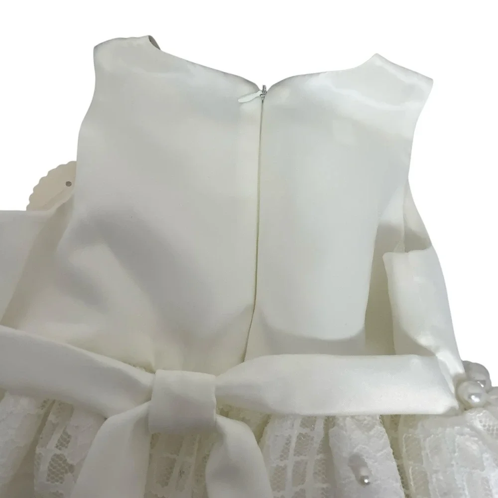 American Princess Girls White Dress‎ With Pearls Lace Crinoline Size 4 Holiday